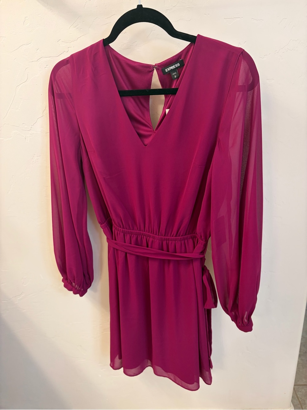 Express Magenta Wrap-Style V-Neck Long Sleeve Dress